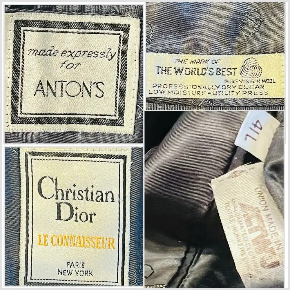 Vtg Christian Dior Le Connaisseur Blazer 41-42L Gray Double Breasted Power Note